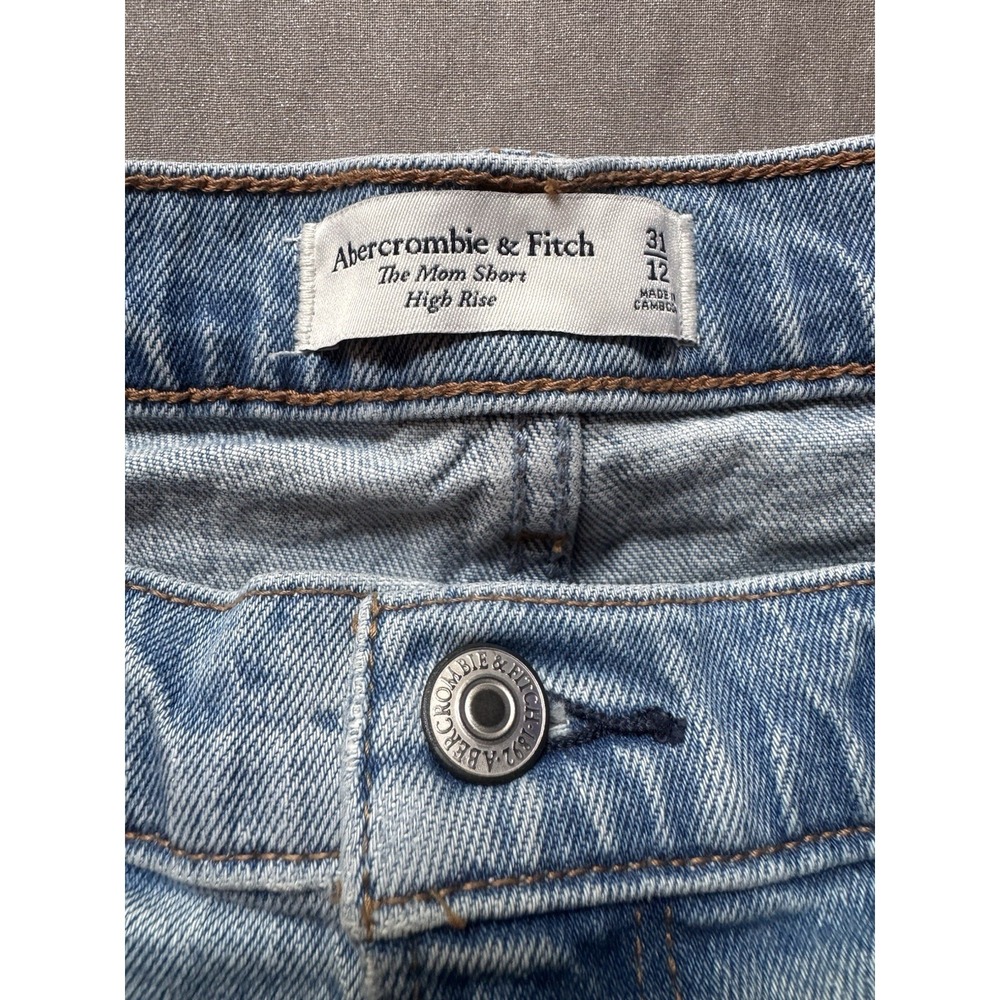 Abercrombie & Fitch The Mom Short Womens 31/12 Blue Cotton High Rise Raw Hem - Picture 3 of 7